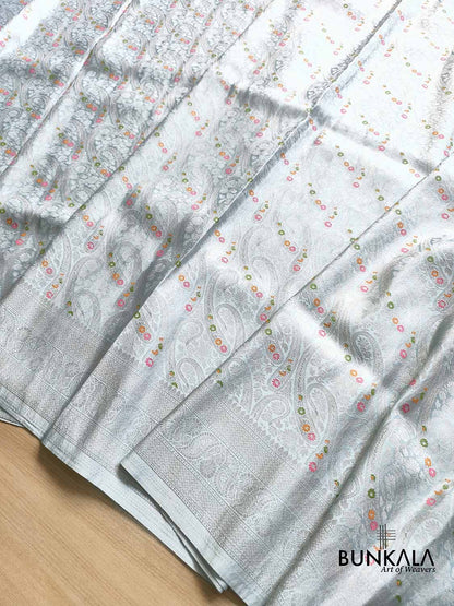 Paisley English Blue Brocade Meena Banarasi Mashru Silk Saree