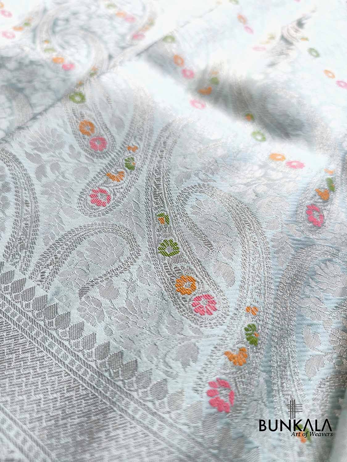 Paisley English Blue Brocade Meena Banarasi Mashru Silk Saree