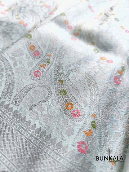 Paisley English Blue Brocade Meena Banarasi Mashru Silk Saree