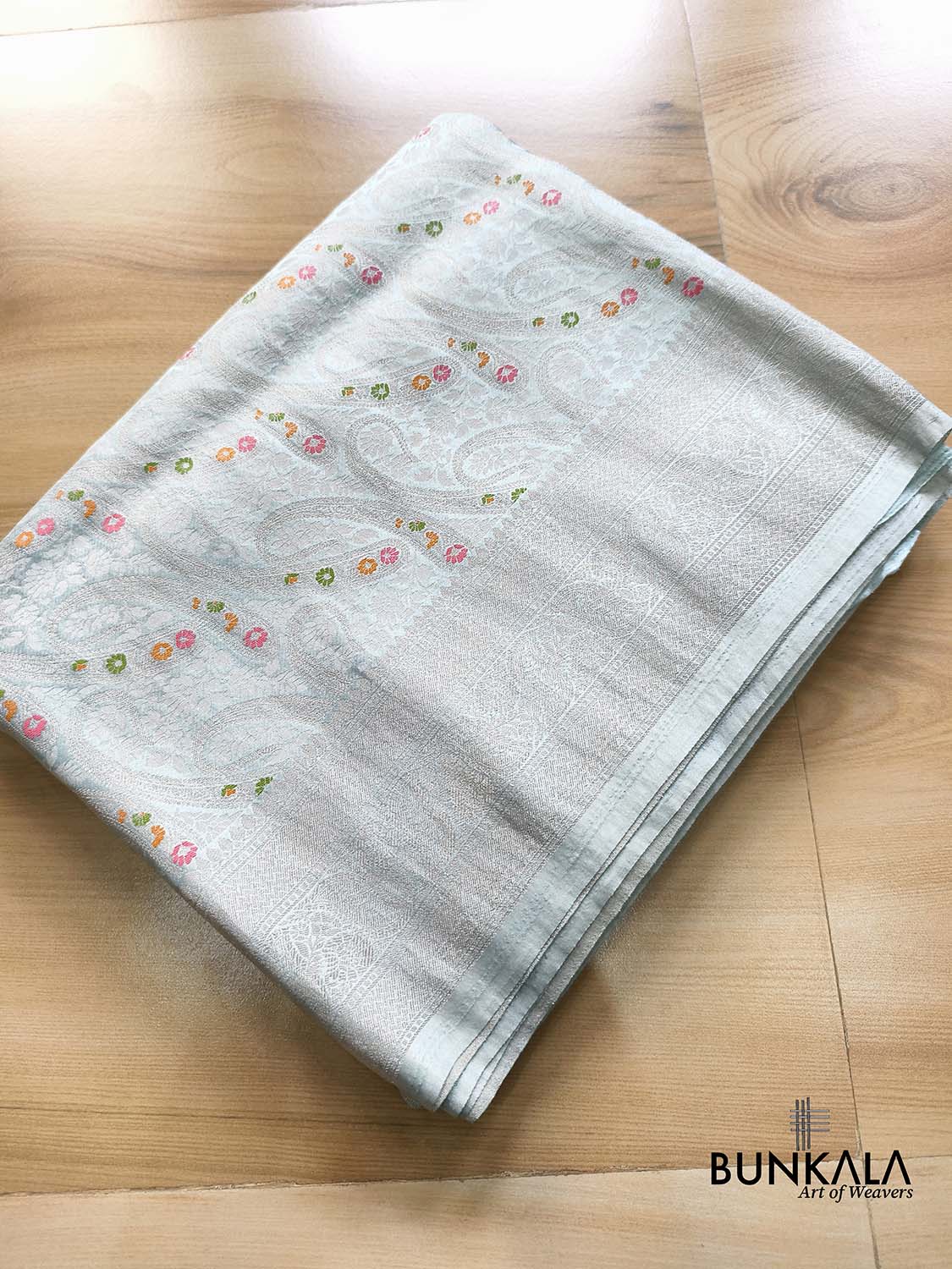 Paisley English Blue Brocade Meena Banarasi Mashru Silk Saree