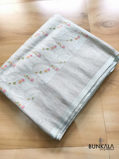 Paisley English Blue Brocade Meena Banarasi Mashru Silk Saree