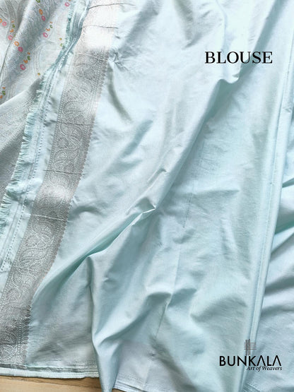 Paisley English Blue Brocade Meena Banarasi Mashru Silk Saree