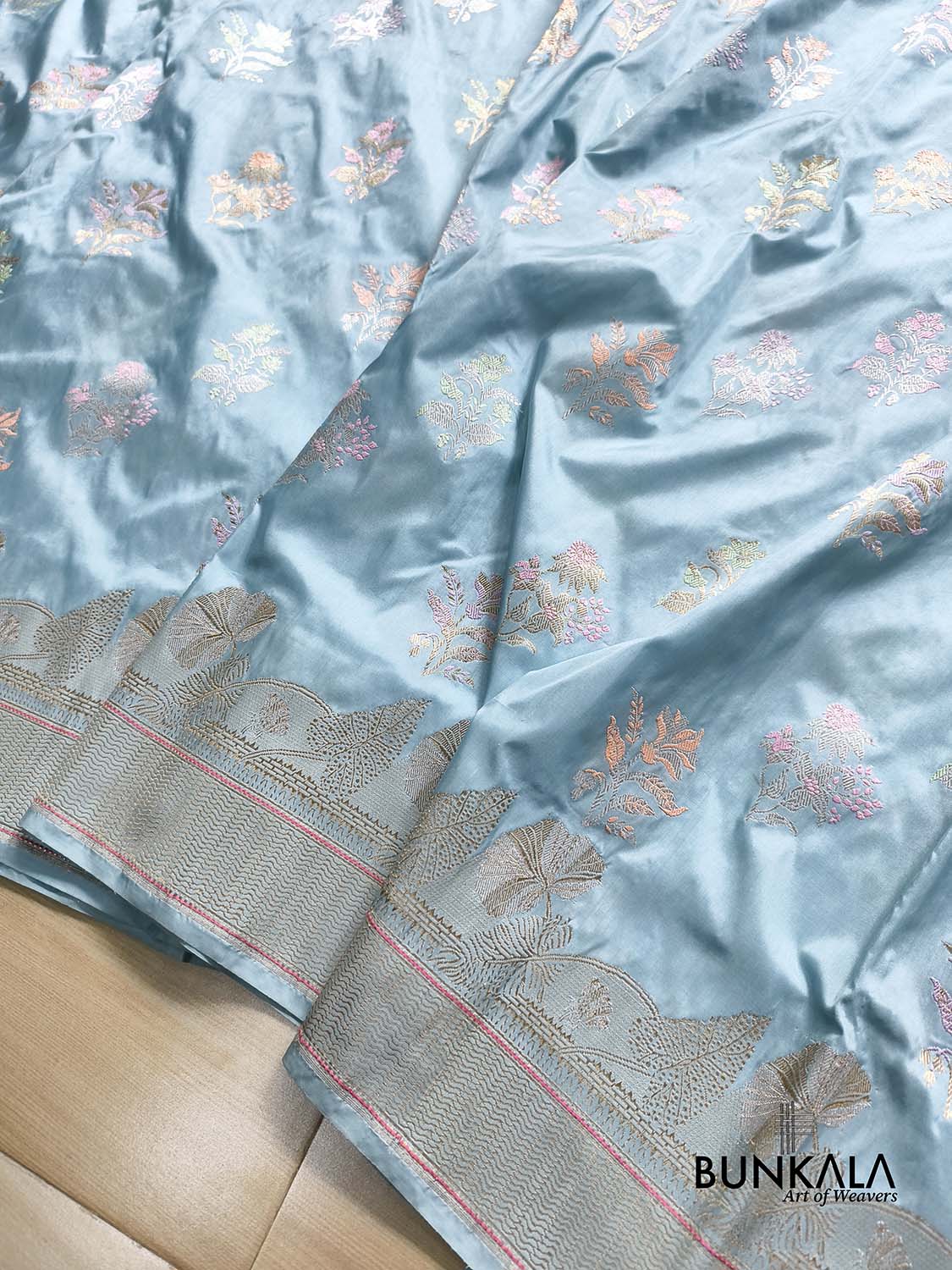 Pastel Blue Meenakari Buta Kadwa Handweaved Banarasi Pure Katan Silk Saree
