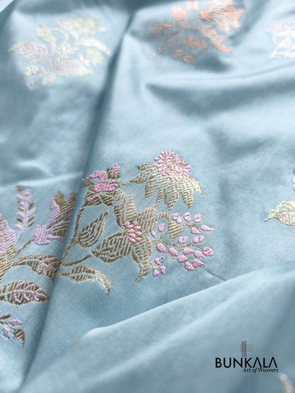 Pastel Blue Meenakari Buta Kadwa Handweaved Banarasi Pure Katan Silk Saree