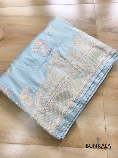 Pastel Blue Meenakari Buta Kadwa Handweaved Banarasi Pure Katan Silk Saree