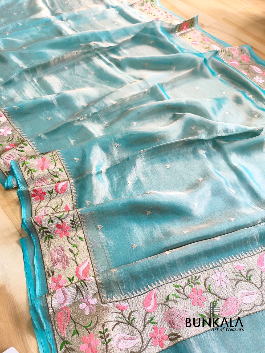 Pastel Blue Multicolour Paithani Border Banarasi Embroidery Tissue Silk Saree