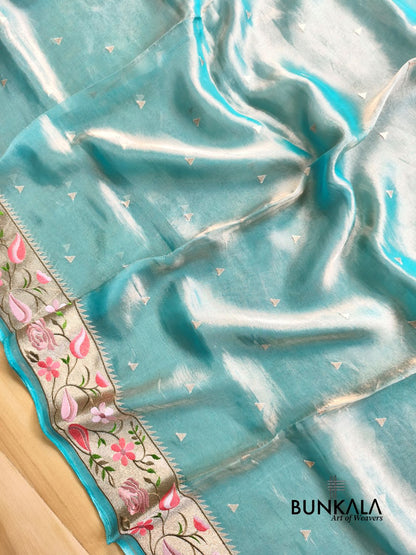 Pastel Blue Multicolour Paithani Border Banarasi Embroidery Tissue Silk Saree