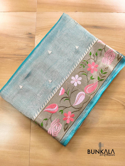Pastel Blue Multicolour Paithani Border Banarasi Embroidery Tissue Silk Saree