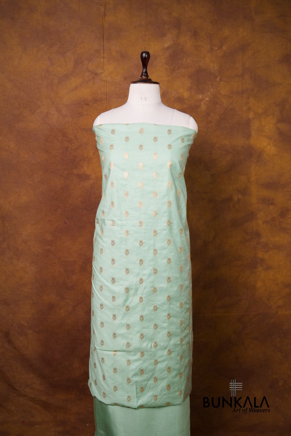 Pastel Green Buti Banarasi Pure Cotton Silk Unstitched Suit Set 
