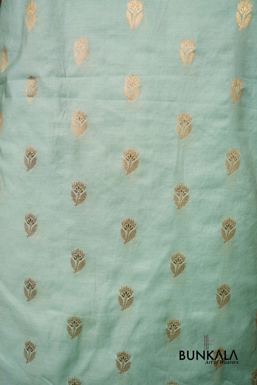Pastel Green Buti Banarasi Pure Cotton Silk Unstitched Suit Set 