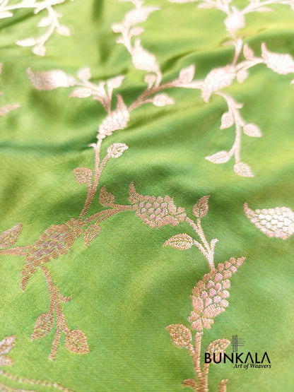 Pastel Green Floral Jaal Banarasi Mashru Silk Saree 