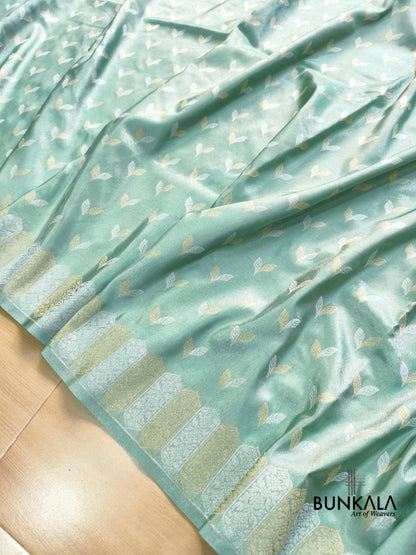 Pastel Greenish Blue Sona Rupa Leaf Buti Banarasi Tissue Silk Saree