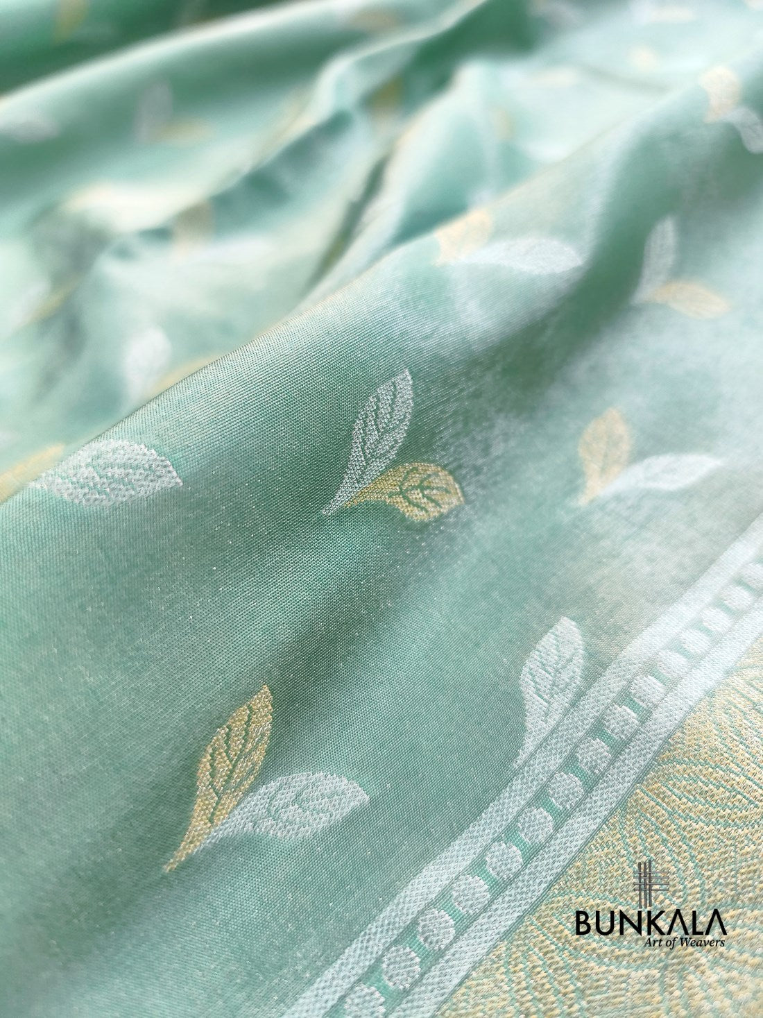 Pastel Greenish Blue Sona Rupa Leaf Buti Banarasi Tissue Silk Saree