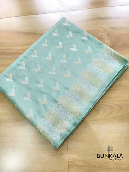 Pastel Greenish Blue Sona Rupa Leaf Buti Banarasi Tissue Silk Saree