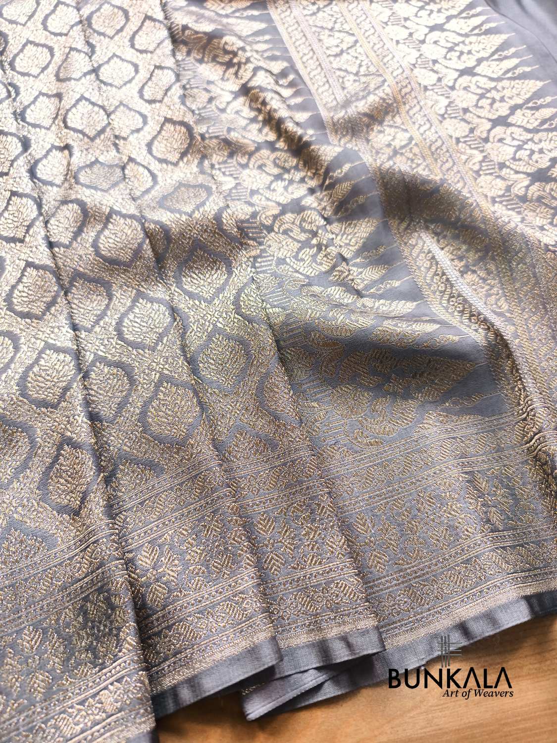 Pastel Grey Brocade Weaved Banarasi Mashru Silk Saree
