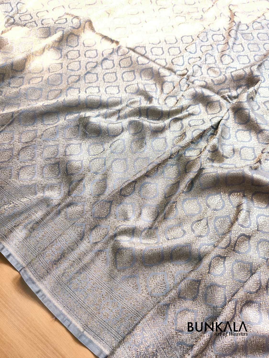 Pastel Grey Brocade Weaved Banarasi Mashru Silk Saree