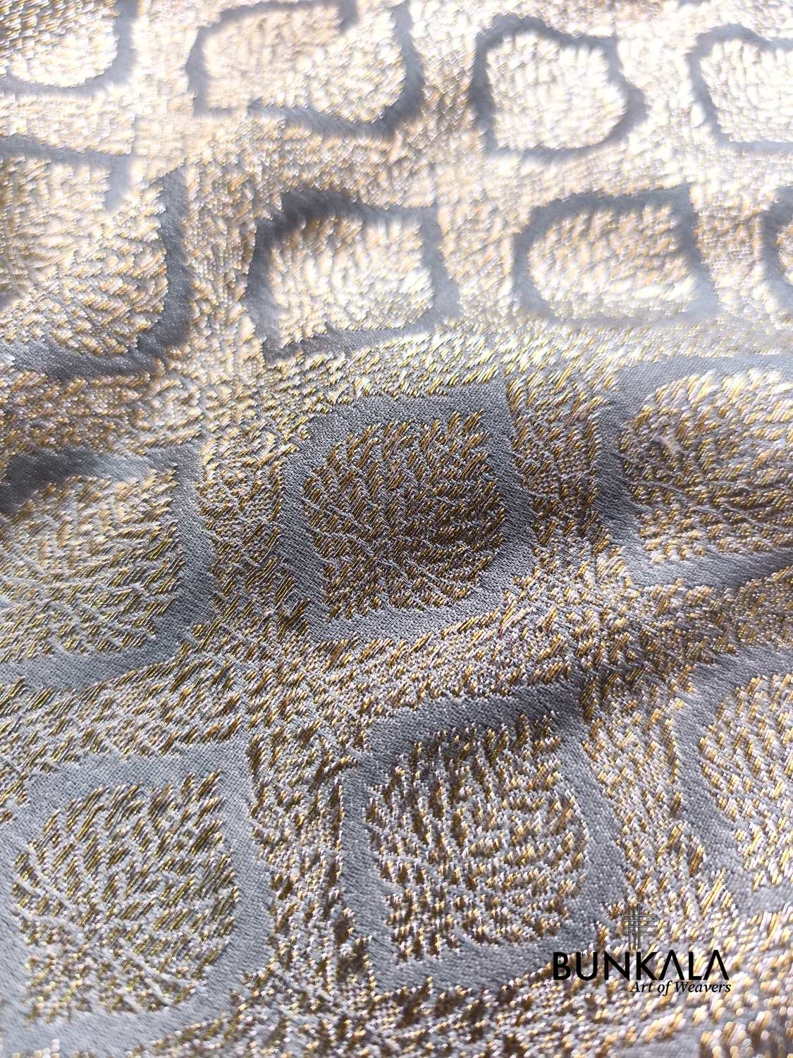 Pastel Grey Brocade Weaved Banarasi Mashru Silk Saree