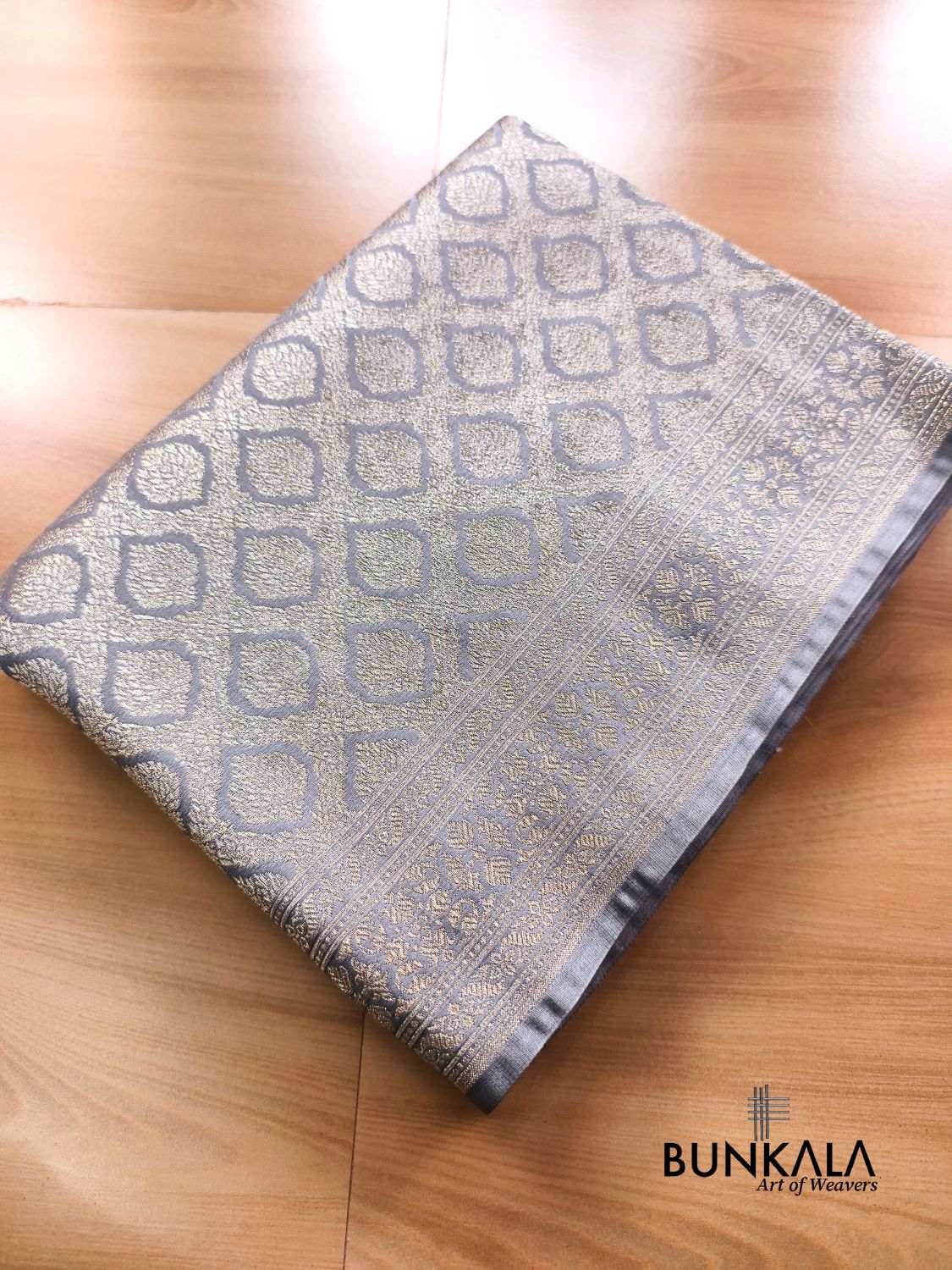 Pastel Grey Brocade Weaved Banarasi Mashru Silk Saree