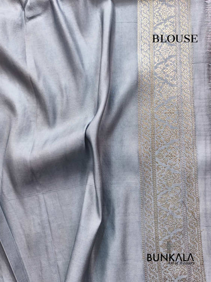 Pastel Grey Brocade Weaved Banarasi Mashru Silk Saree