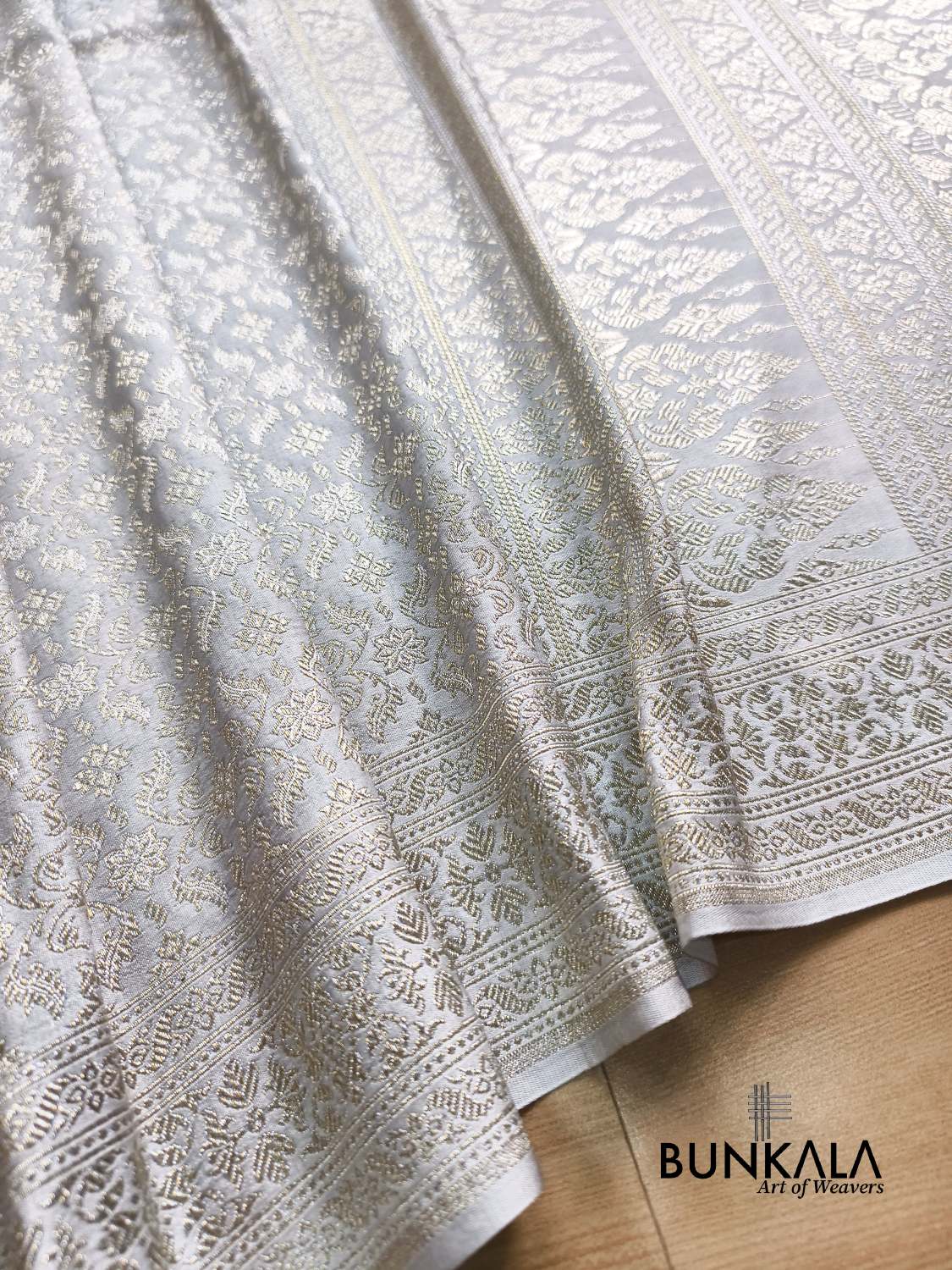 Pastel Grey Brocade Weaved Banarasi Mashru Silk Saree 
