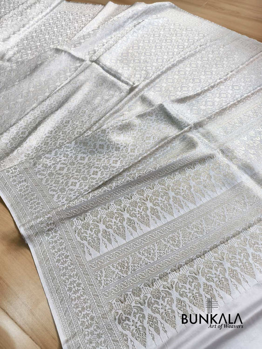 Pastel Grey Brocade Weaved Banarasi Mashru Silk Saree 
