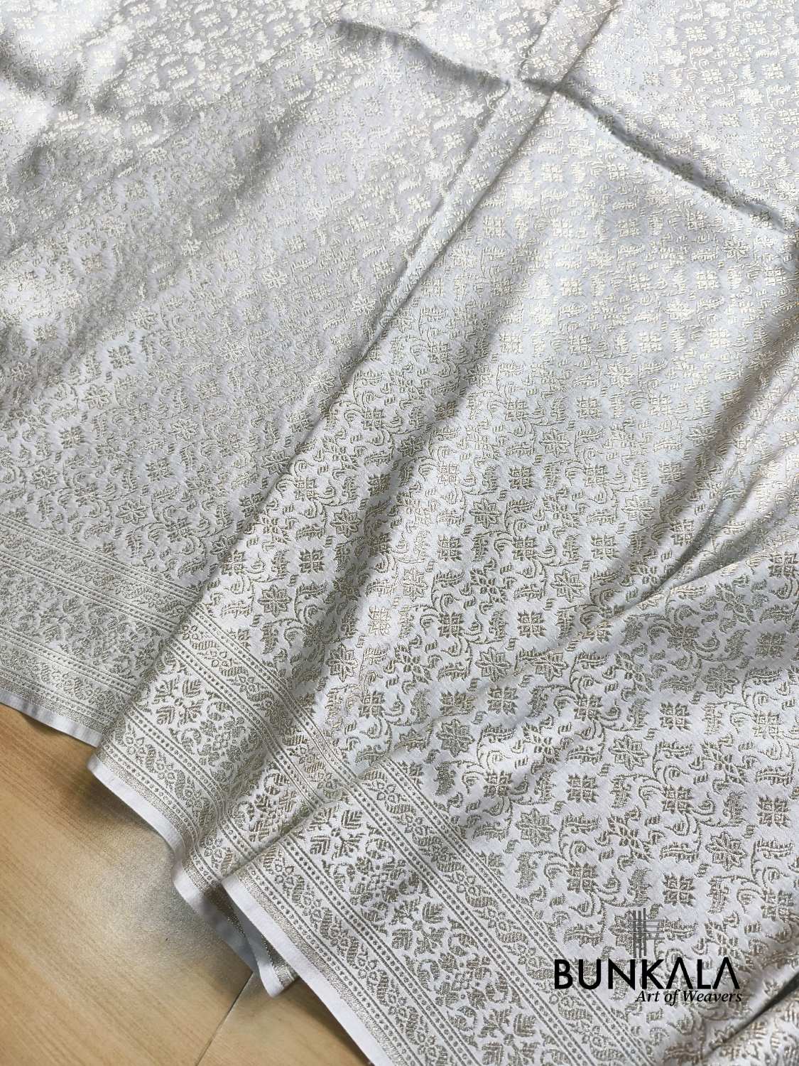 Pastel Grey Brocade Weaved Banarasi Mashru Silk Saree 