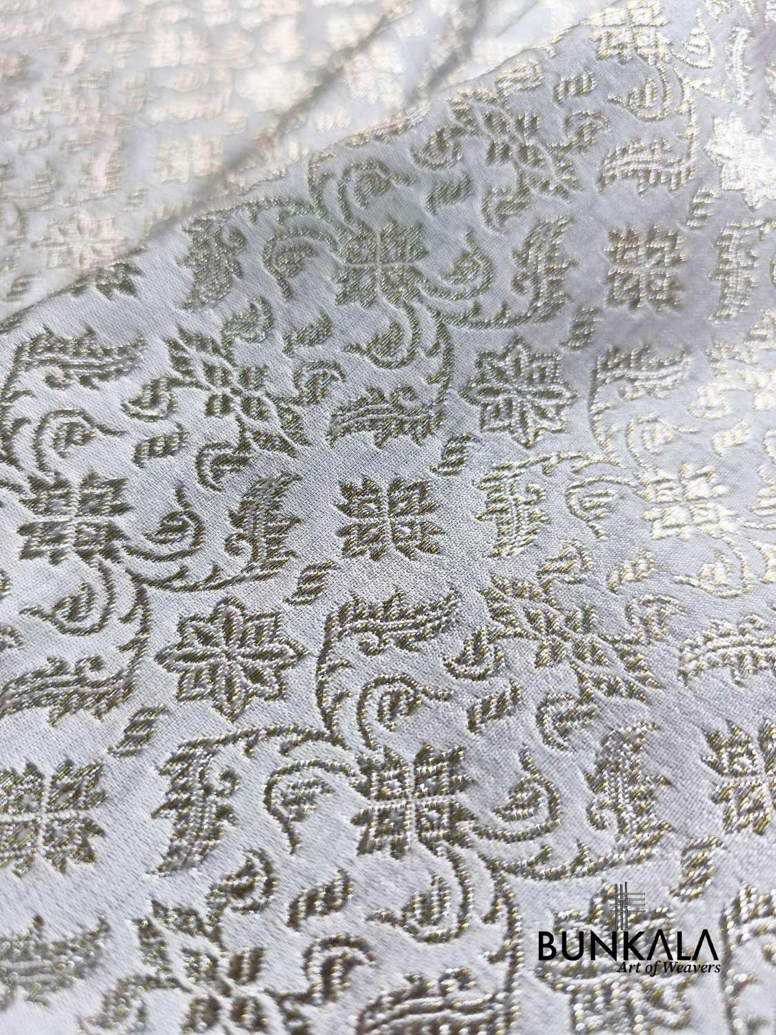 Pastel Grey Brocade Weaved Banarasi Mashru Silk Saree 