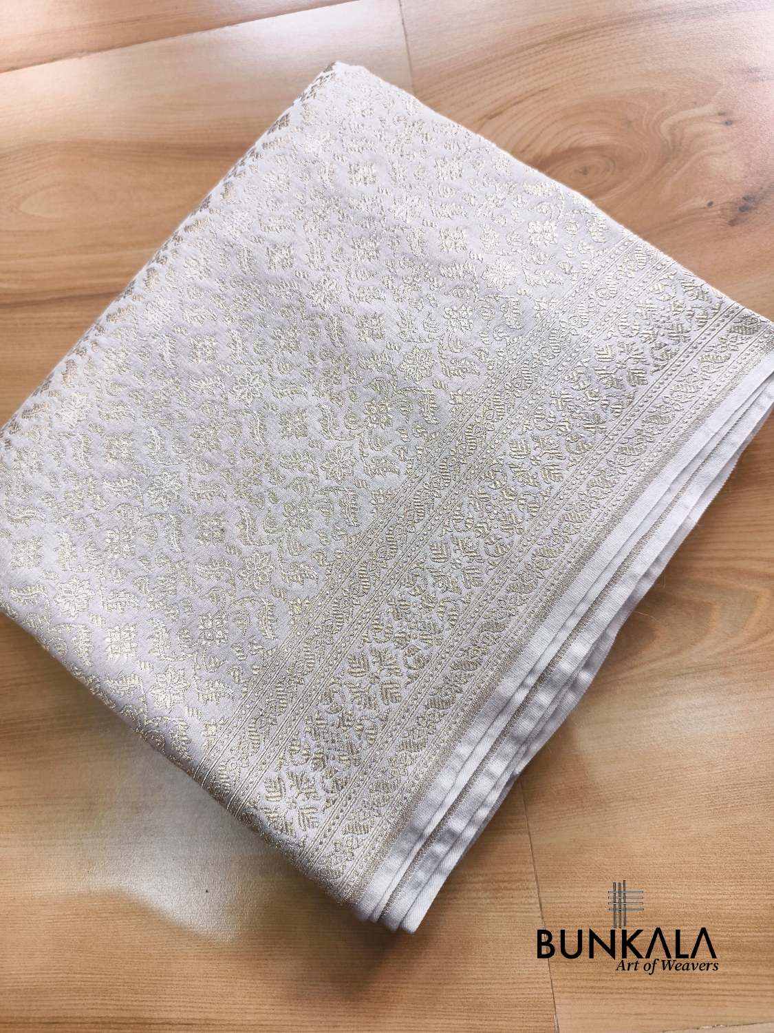 Pastel Grey Brocade Weaved Banarasi Mashru Silk Saree 