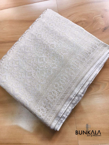 Pastel Grey Brocade Weaved Banarasi Mashru Silk Saree 