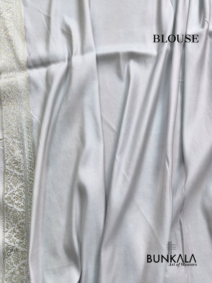 Pastel Grey Brocade Weaved Banarasi Mashru Silk Saree 