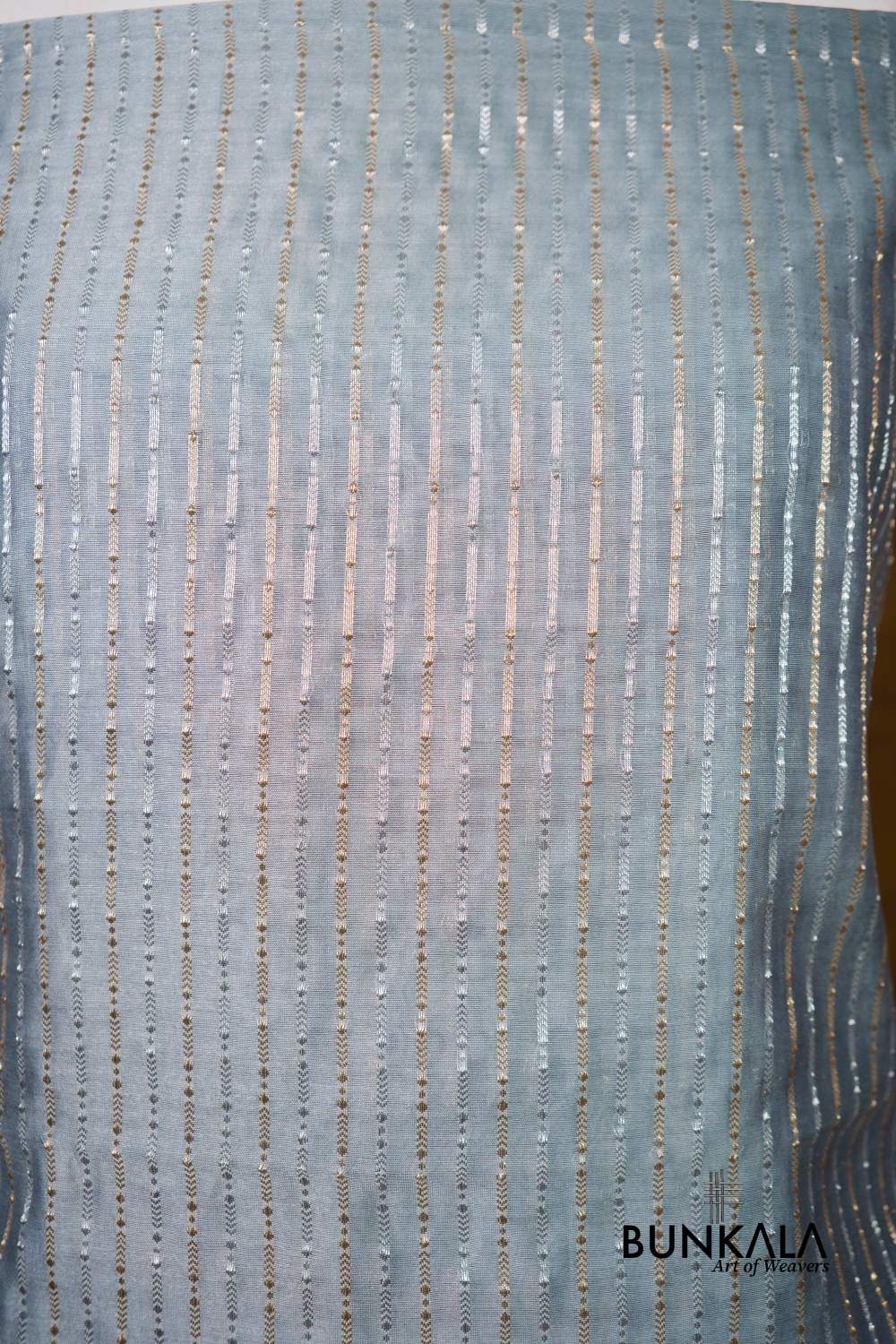 Pastel Grey Stripe Banarasi Pure Cotton Silk Unstitched Suit Set