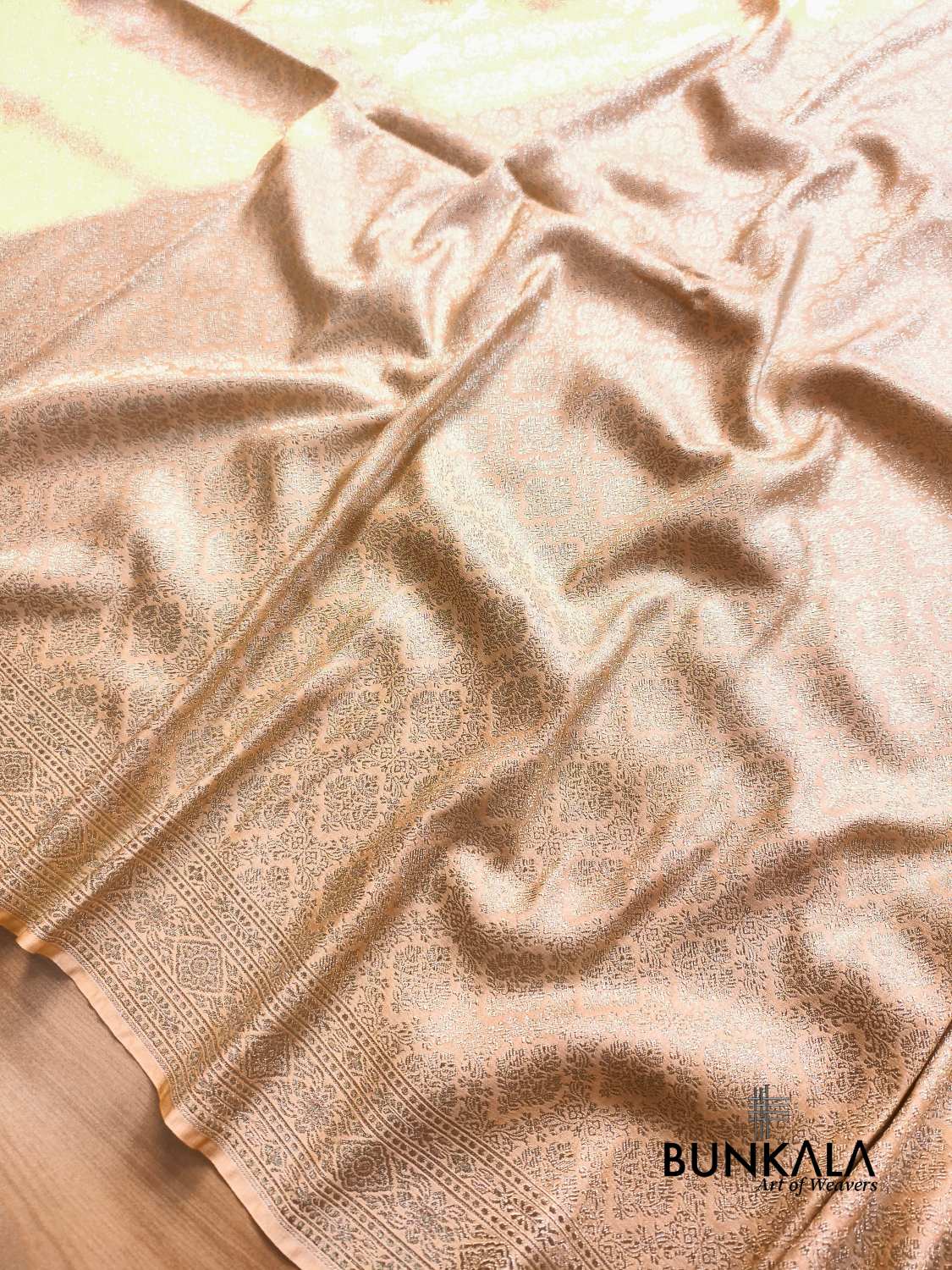 Pastel Nude Beige Brocade Weaved Banarasi Mashru Silk Saree