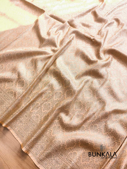 Pastel Nude Beige Brocade Weaved Banarasi Mashru Silk Saree