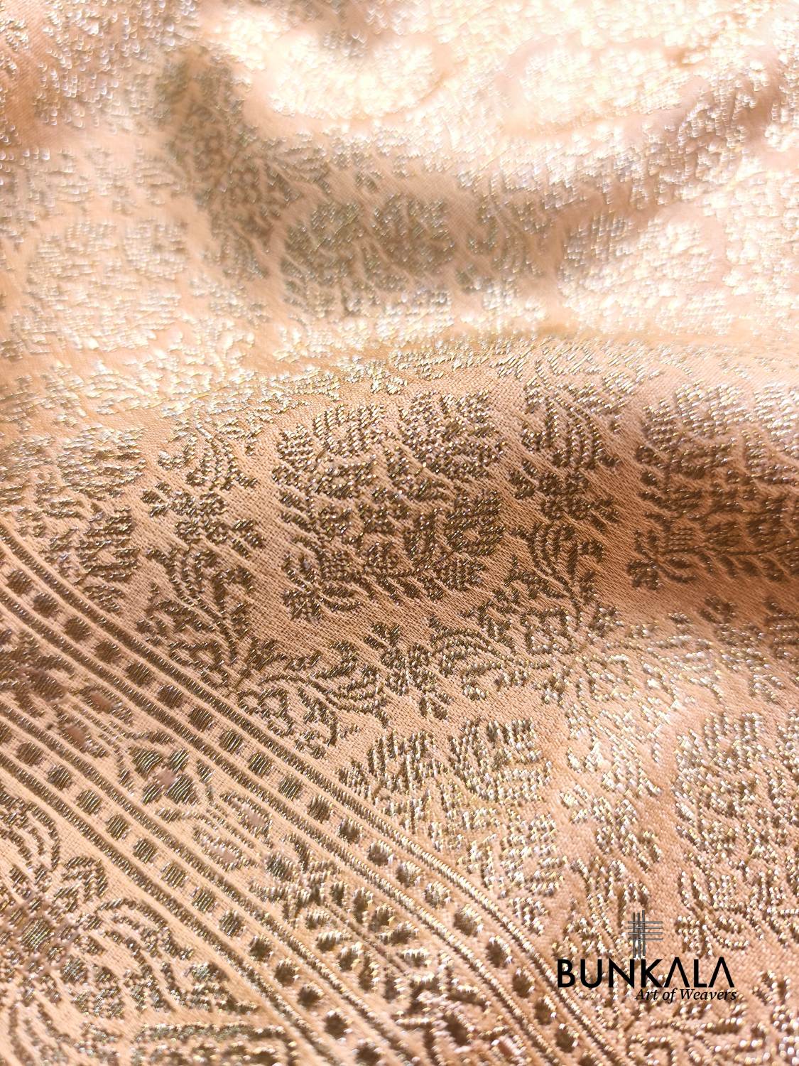 Pastel Nude Beige Brocade Weaved Banarasi Mashru Silk Saree