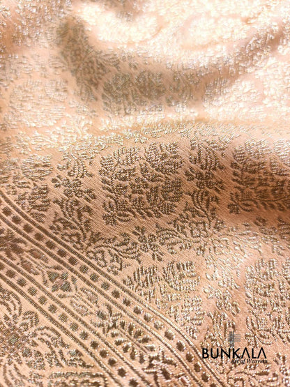 Pastel Nude Beige Brocade Weaved Banarasi Mashru Silk Saree