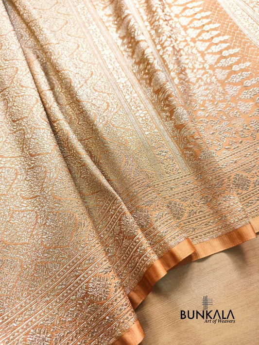 Pastel Peach Brocade Weaved Banarasi Mashru Silk Saree 
