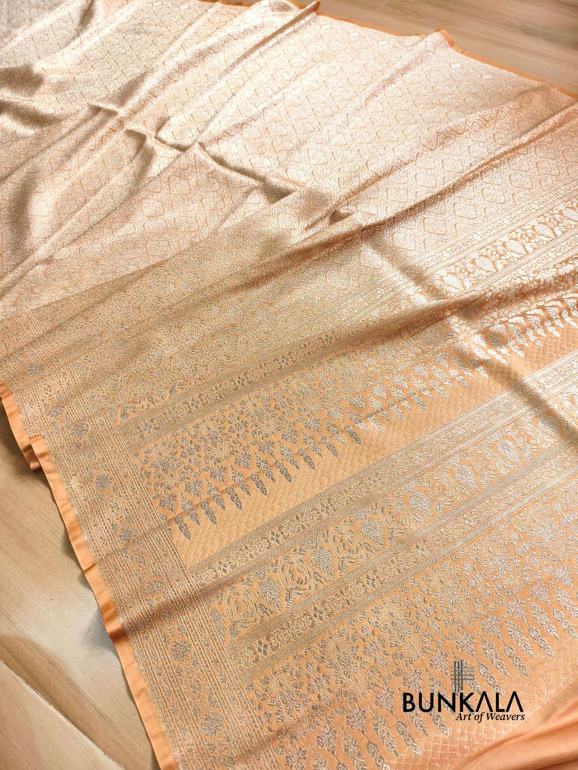 Pastel Peach Brocade Weaved Banarasi Mashru Silk Saree 