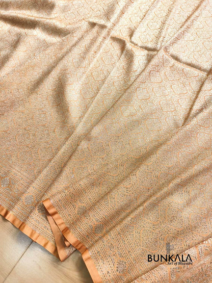 Pastel Peach Brocade Weaved Banarasi Mashru Silk Saree 
