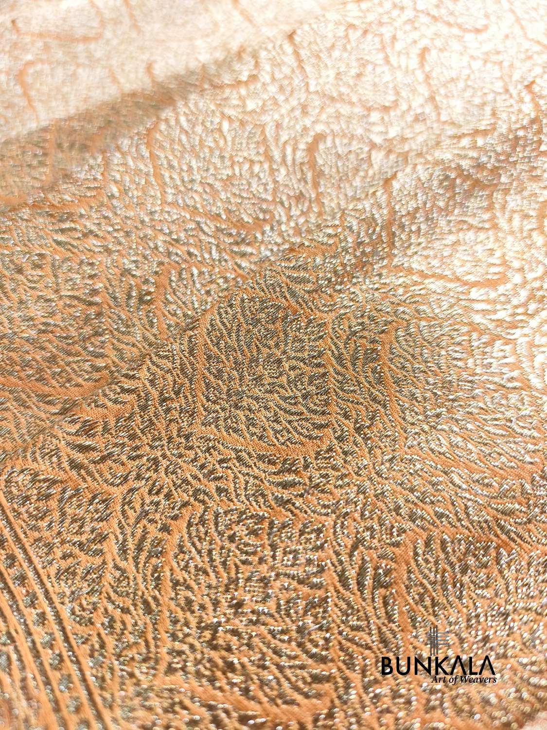 Pastel Peach Brocade Weaved Banarasi Mashru Silk Saree 