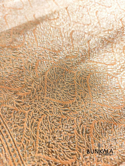 Pastel Peach Brocade Weaved Banarasi Mashru Silk Saree 