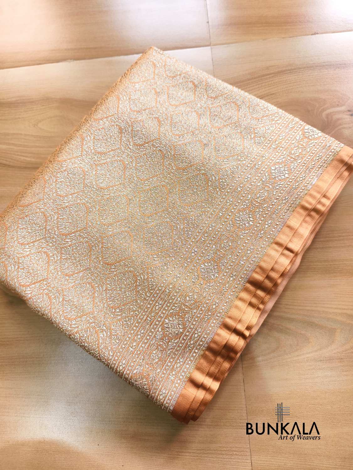 Pastel Peach Brocade Weaved Banarasi Mashru Silk Saree 