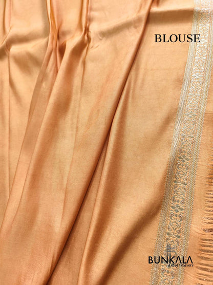 Pastel Peach Brocade Weaved Banarasi Mashru Silk Saree 