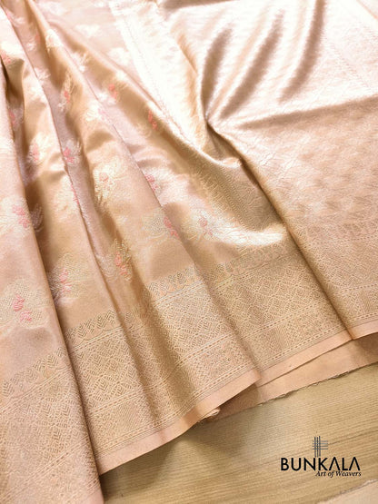 Pastel Peach Meena Buta Banarasi Tissue Silk Saree