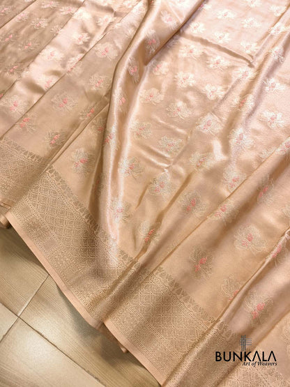 Pastel Peach Meena Buta Banarasi Tissue Silk Saree