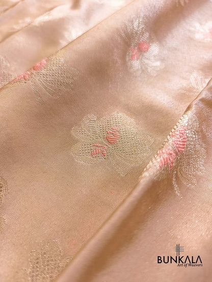 Pastel Peach Meena Buta Banarasi Tissue Silk Saree