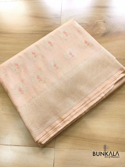 Pastel Peach Meena Buta Banarasi Tissue Silk Saree