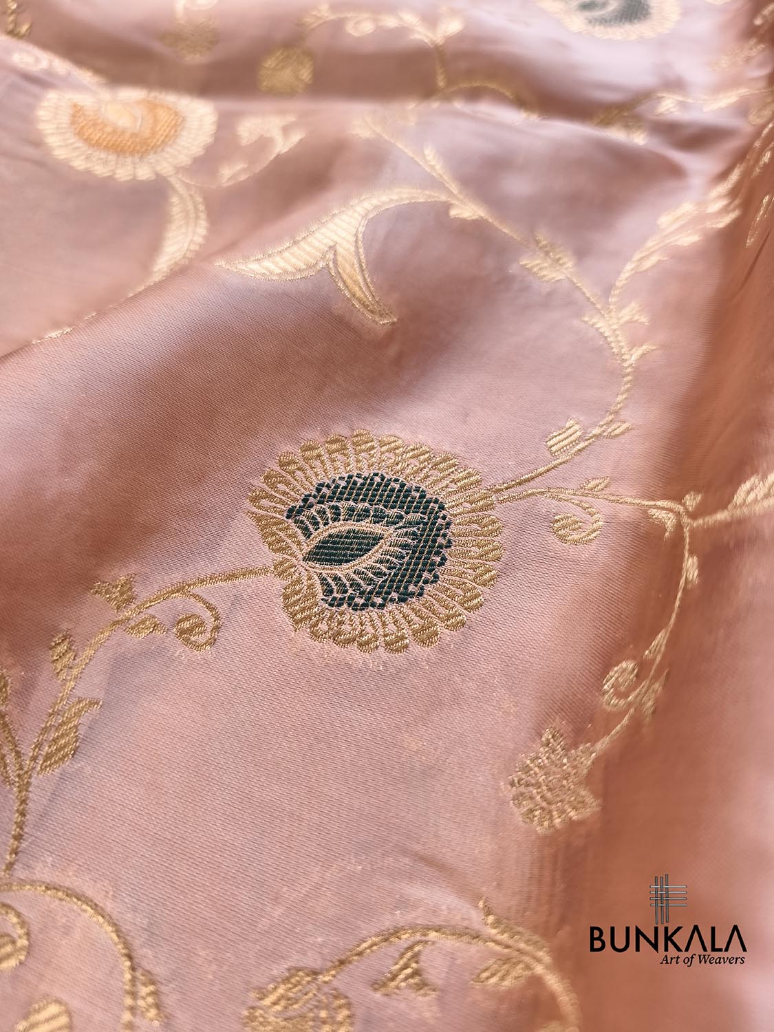 Pastel Peach Meena Jaal Banarasi Mashru Silk Saree