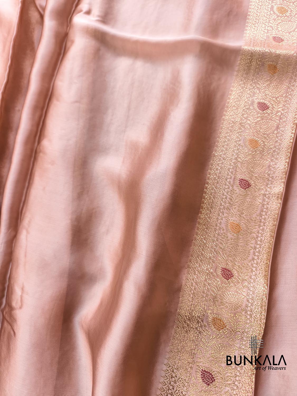 Pastel Peach Meena Jaal Banarasi Mashru Silk Saree