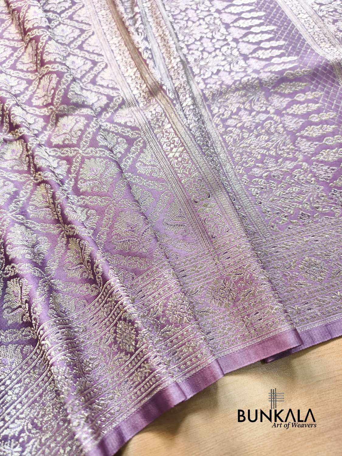 Pastel lavender Brocade Weaved Banarasi Mashru Silk Saree