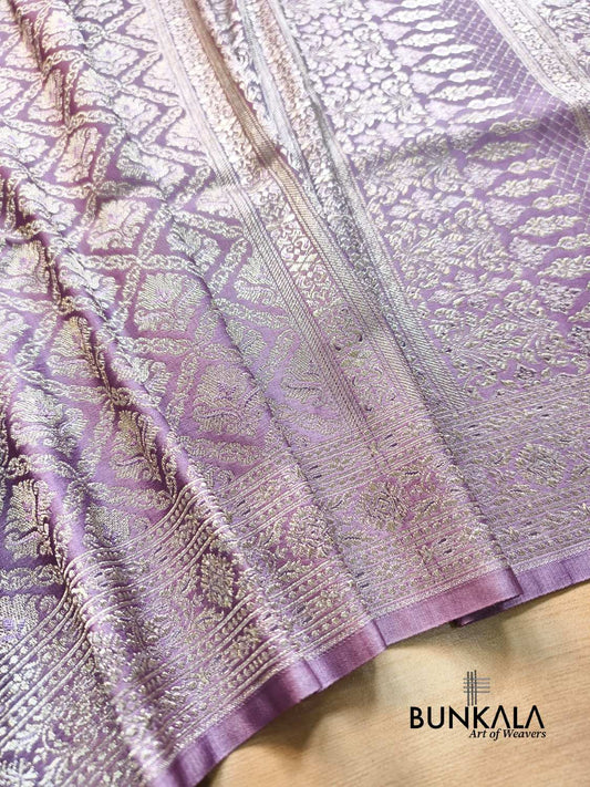Pastel lavender Brocade Weaved Banarasi Mashru Silk Saree